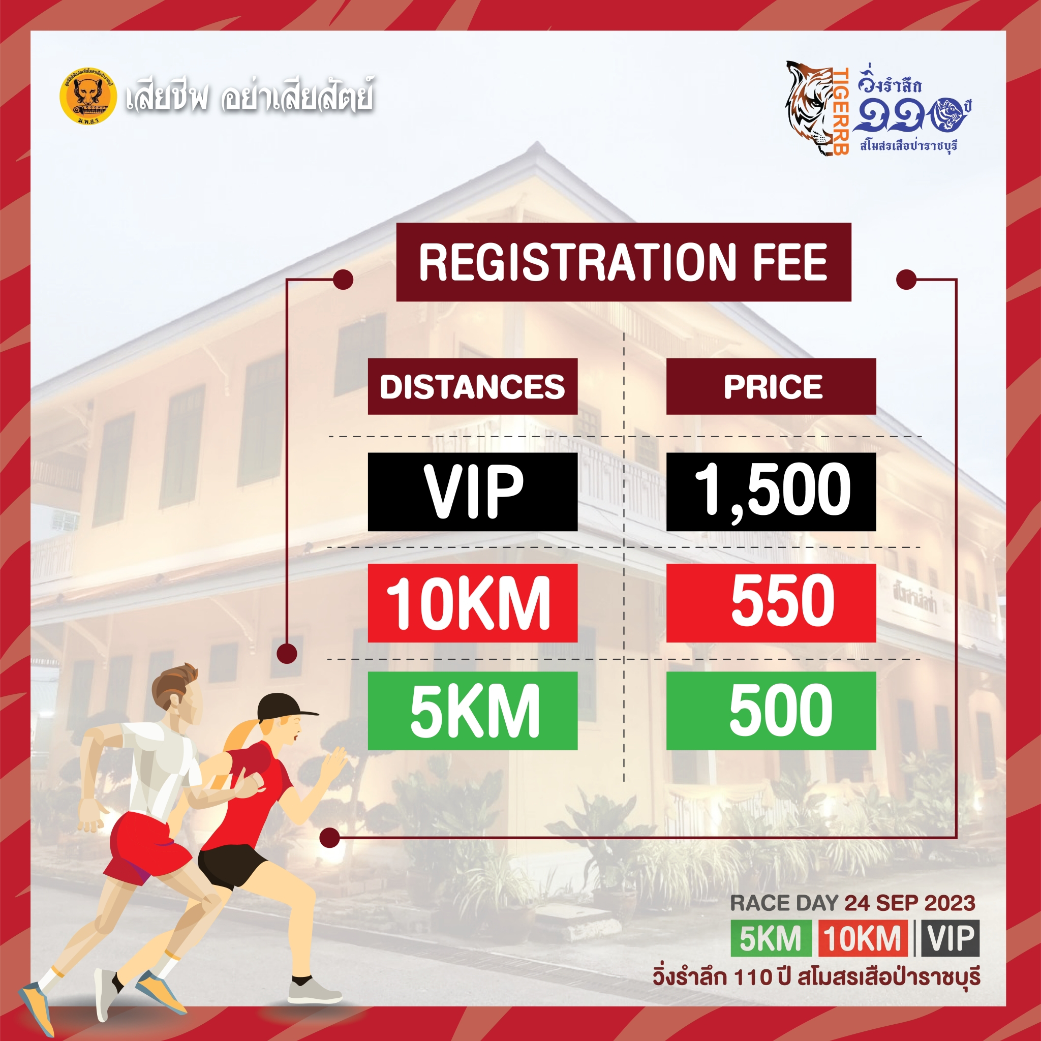 อัตราค่าสมัคร 110 ปี สโมสรเสือป่าราชบุรี